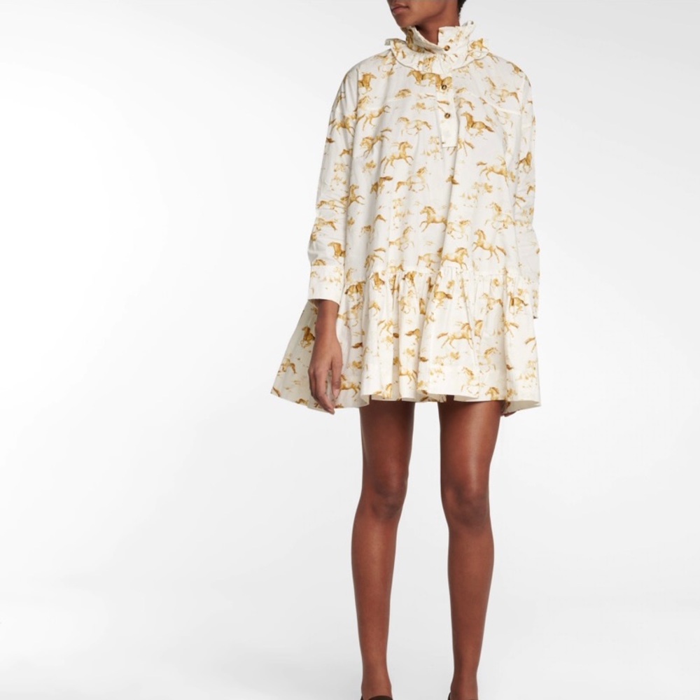 Ganni printed poplin dress horse print